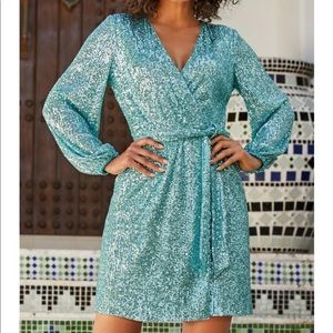 Aqua blue sequin Wrap dress